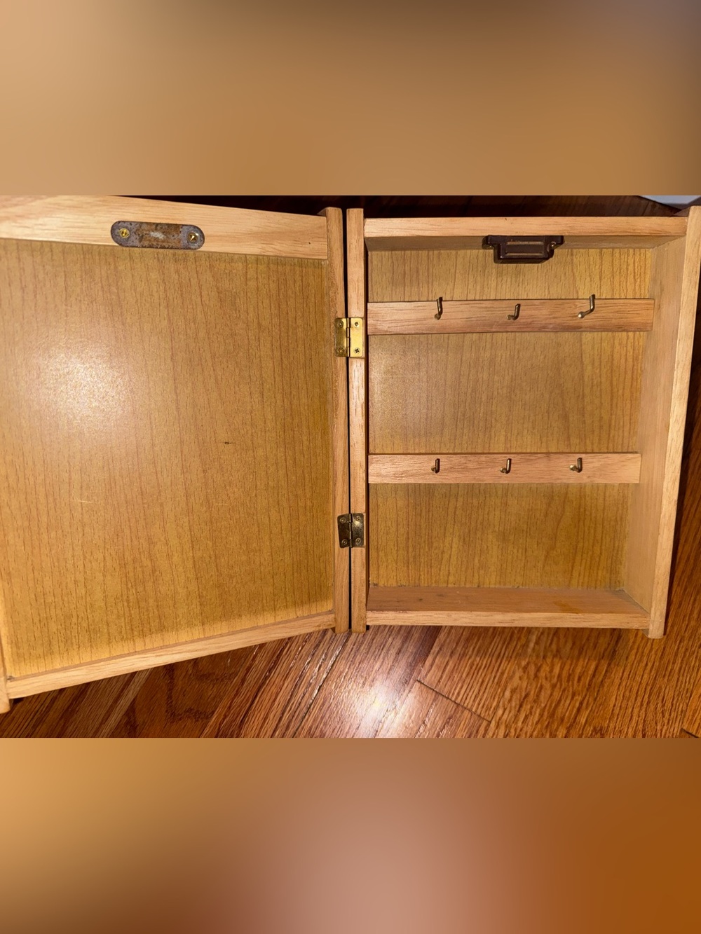 Wooden Wall-Mount Key Holder Cabinet in Natural Wood Finish
